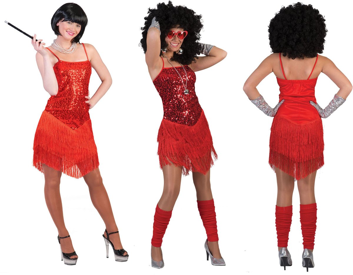 Glitter & Glamour Kostuum | Glitter Fancy Flapper Jurk Rood Vrouw | Maat 32-34 | Carnaval kostuum | Verkleedkleding
